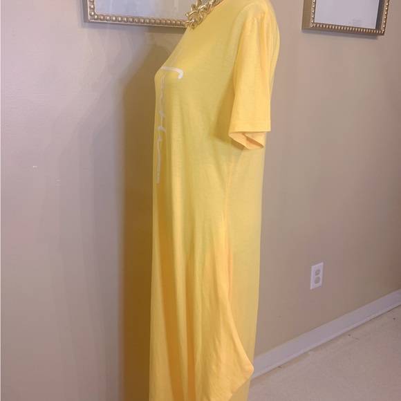 “Faith” Yellow T-Shirt Maxi Dress, Long w/Pockets - Picture 4 of 7